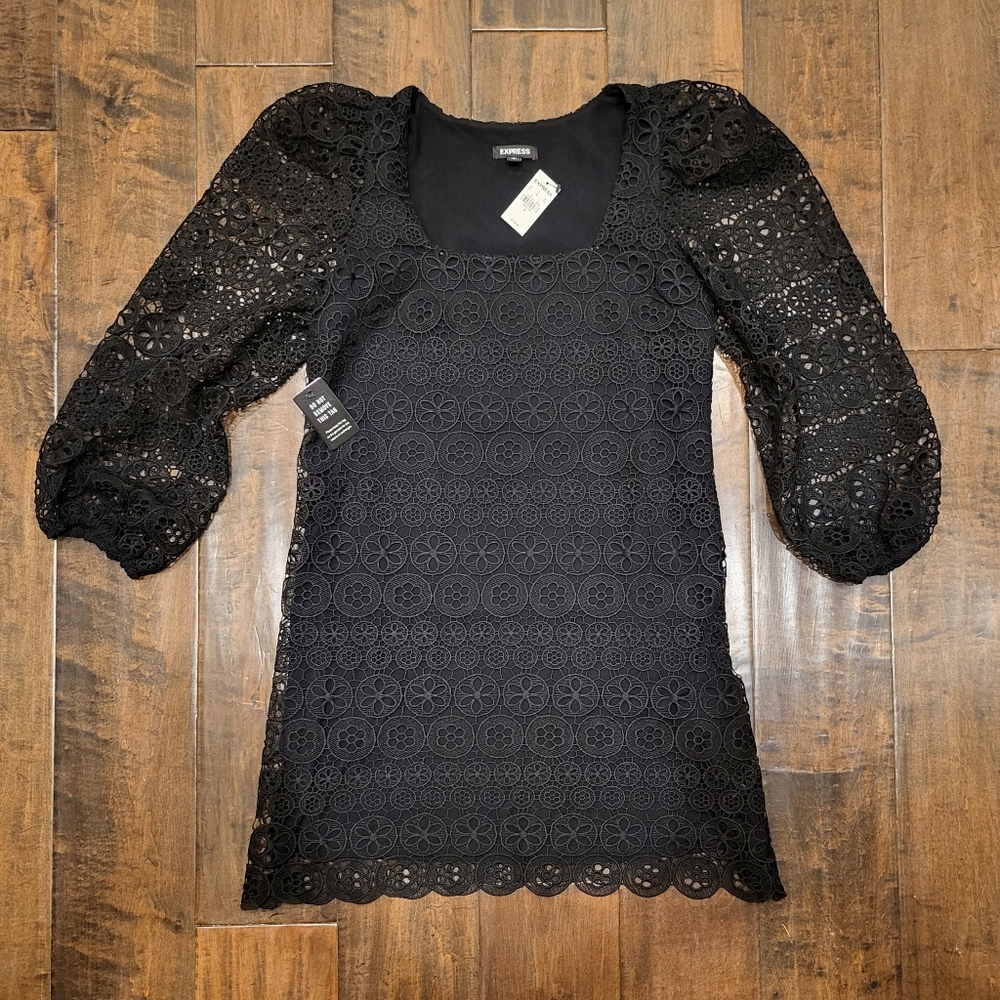 NWT Express Black Eyelet Open Pattern Sheath Dress